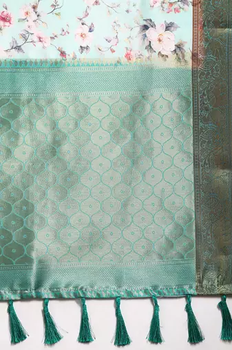 Silk Land  Sea Green  Digital Print Art Silk Saree 