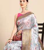 Silk Land  Grey  Digital Print Art Silk Saree 