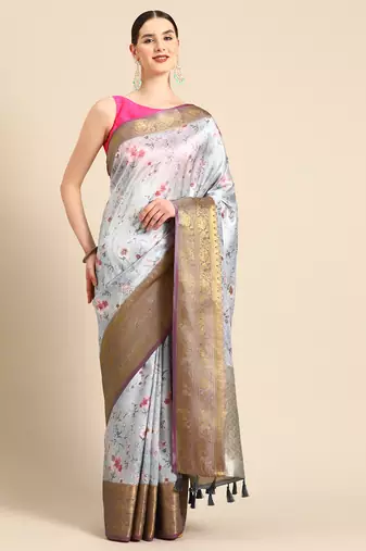 Silk Land  Grey  Digital Print Art Silk Saree 