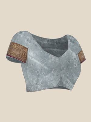 Silk Land  Grey  Digital Print Art Silk Saree  4