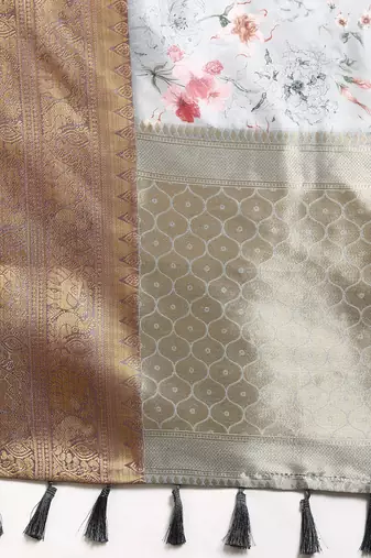 Silk Land  Grey  Digital Print Art Silk Saree 