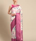 Silk Land  Off White  Digital Print Art Silk Saree 