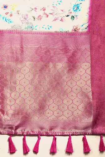 Silk Land  Off White  Digital Print Art Silk Saree 