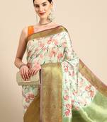 Silk Land  Parrot Green  Digital Print Art Silk Saree 
