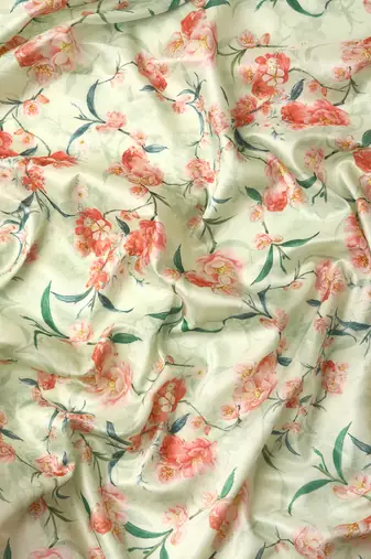 Silk Land  Parrot Green  Digital Print Art Silk Saree 