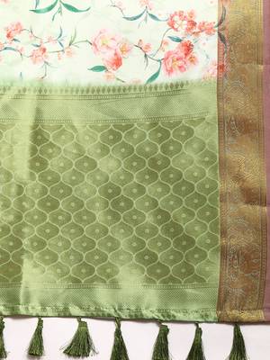 Silk Land  Parrot Green  Digital Print Art Silk Saree  5