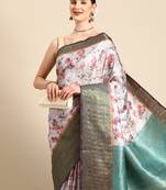 Silk Land  Grey  Digital Print Art Silk Saree 