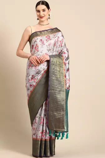 Silk Land  Grey  Digital Print Art Silk Saree 