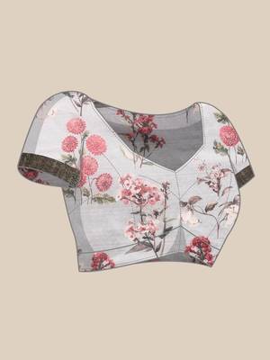 Silk Land  Grey  Digital Print Art Silk Saree  4