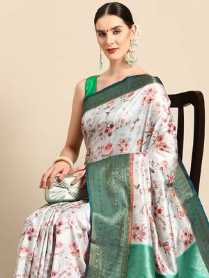 Silk Land  Grey  Digital Print Art Silk Saree  1