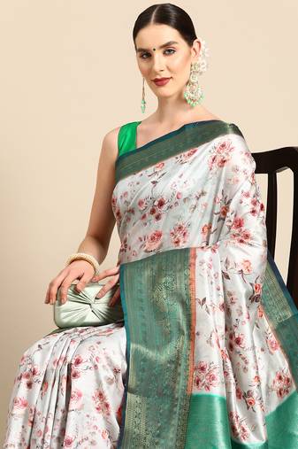 Silk Land  Grey  Digital Print Art Silk Saree 