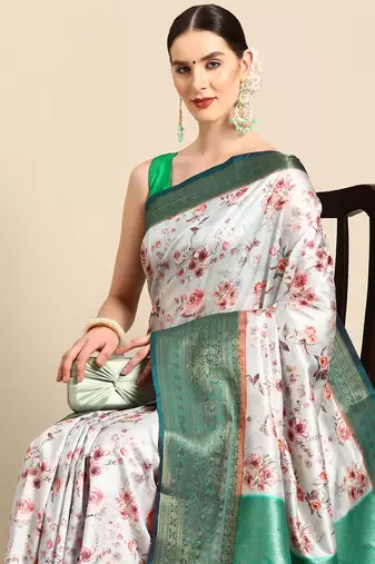 Silk Land  Grey  Digital Print Art Silk Saree 