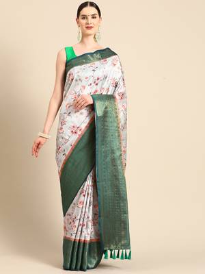 Silk Land  Grey  Digital Print Art Silk Saree  2