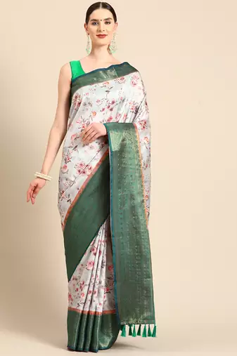 Silk Land  Grey  Digital Print Art Silk Saree 