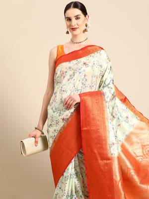 Silk Land  Lime Green  Digital Print Art Silk Saree  1