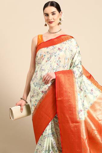 Silk Land  Lime Green  Digital Print Art Silk Saree 