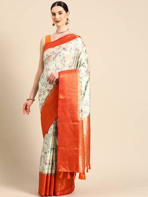 Silk Land  Lime Green  Digital Print Art Silk Saree  2