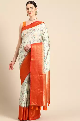 Silk Land  Lime Green  Digital Print Art Silk Saree 