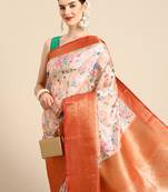 Silk Land  Peach  Digital Print Art Silk Saree 