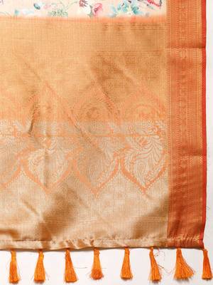 Silk Land  Peach  Digital Print Art Silk Saree  5