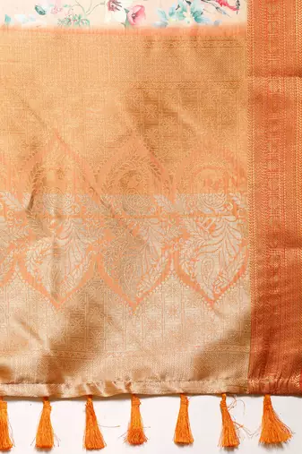 Silk Land  Peach  Digital Print Art Silk Saree 