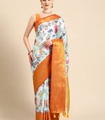 Silk Land  Sky Blue  Digital Print Art Silk Saree 