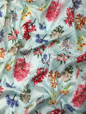 Silk Land  Sky Blue  Digital Print Art Silk Saree  3