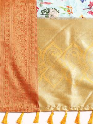 Silk Land  Sky Blue  Digital Print Art Silk Saree  5