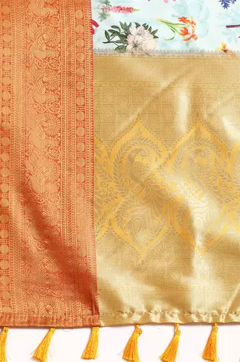Silk Land  Sky Blue  Digital Print Art Silk Saree 