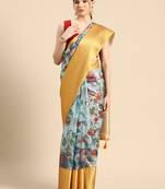 Silk Land  Sky Blue  Digital Print Art Silk Saree 