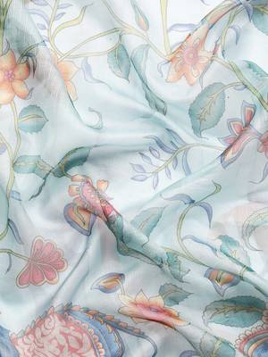 Silk Land  Sky Blue  Digital Print Art Silk Saree  3