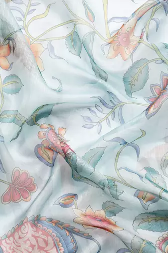 Silk Land  Sky Blue  Digital Print Art Silk Saree 