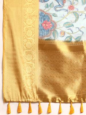 Silk Land  Sky Blue  Digital Print Art Silk Saree  5