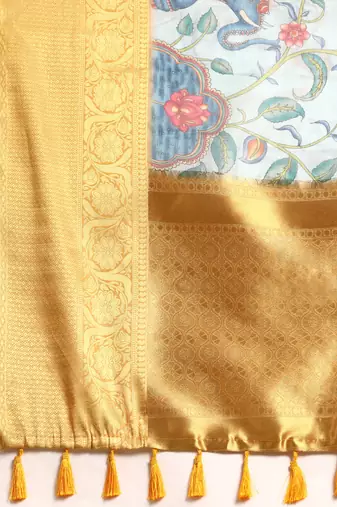 Silk Land  Sky Blue  Digital Print Art Silk Saree 