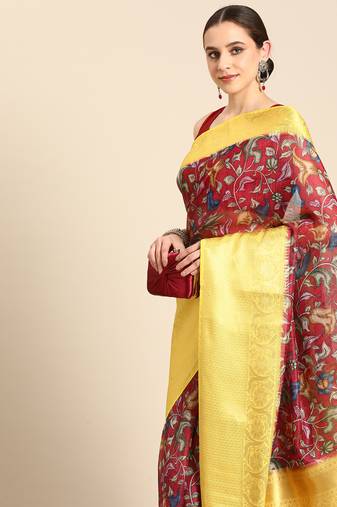Silk Land  Maroon  Digital Print Art Silk Saree 