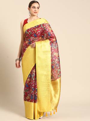 Silk Land  Maroon  Digital Print Art Silk Saree  2