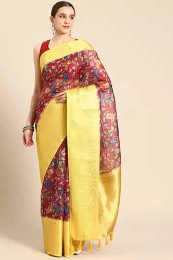 Silk Land  Maroon  Digital Print Art Silk Saree 