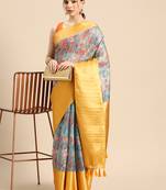 Silk Land  Teal  Digital Print Art Silk Saree 