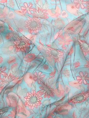 Silk Land  Teal  Digital Print Art Silk Saree  3