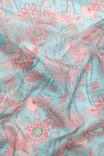 Silk Land  Teal  Digital Print Art Silk Saree 
