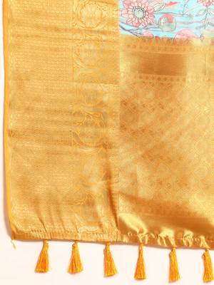 Silk Land  Teal  Digital Print Art Silk Saree  5