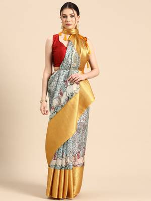 Silk Land  Grey  Digital Print Art Silk Saree  1