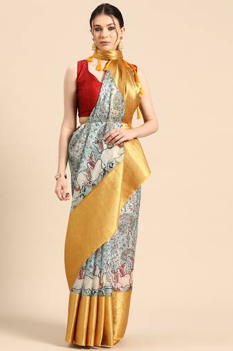Silk Land  Grey  Digital Print Art Silk Saree 