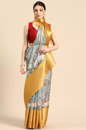 Silk Land  Grey  Digital Print Art Silk Saree 