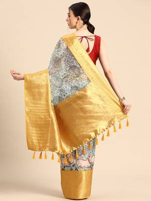 Silk Land  Grey  Digital Print Art Silk Saree  2