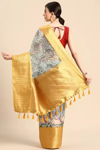 Silk Land  Grey  Digital Print Art Silk Saree 