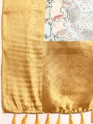 Silk Land  Grey  Digital Print Art Silk Saree  5