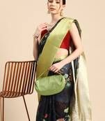 Silk Land  Navy Blue  Digital Print Art Silk Saree 