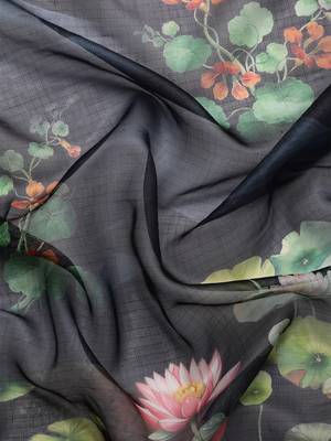 Silk Land  Navy Blue  Digital Print Art Silk Saree  3