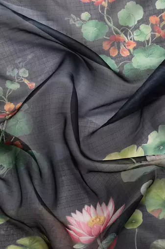Silk Land  Navy Blue  Digital Print Art Silk Saree 